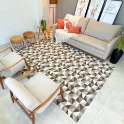 Tapete Antiderrapante Retangular Moderno, 300x250 cm, Sintético, para Sala de Estar e Quarto (Marrom Geométrico)