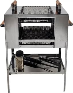 Churrasqueira para Apartamento Ecológica sem Fumaça 2 Andares Aço Inox 2 Grelhas Pé Grande