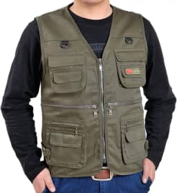 Colete masculino com vários bolsos, casual, para trabalho ao ar livre, pesca, safári, zíper