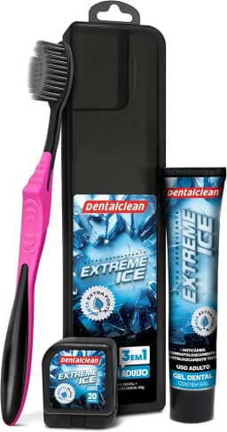 Dentalclean Kit Extreme Ice: Gel Dental 50g Com Flúor + Escova Macia + Fio Dental 20m com Estojo, Rosa