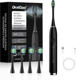 OralGos Escova Dental Elétrica para Adulto, 5 Modos Ultrassônicos, Limpeza Profunda, com 4 Cabeças Substituíveis, Recarregável e Portátil, 1 Unidade
