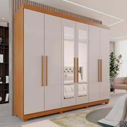 Guarda-roupa Casal 6 Portas 3 Gavetas com Espelho com Pés Roma Espresso Móveis Cinamomo/Off White