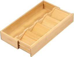 Bandeja expansível de talheres, organizador de gaveta, suporte de utensílios de bambu com 5 compartimentos, bandeja de armazenamento de talheres de cozinha, bandeja de classificação de