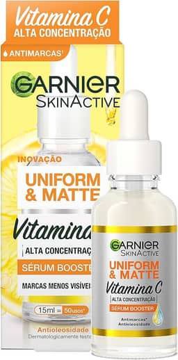 Garnier Uniform & Matte Sérum Facial Antimarcas Vitamina C, Niacinamida e Ácido Salicílico, Reduz Marcas Visivelmente, Controla Oleosidade, Efeito Matte, Hidrata e Uniformiza a Pele, 15ml