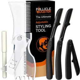 Kit modelador de barba – Ferramenta completa de modelagem e modelagem – Modelador, lâminas e lápis de barbeiro – Modelo de guia de estêncil de barba com muitos estilos para alinhamento perfeito