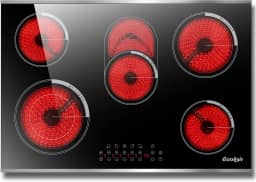 Cooktop Elétrico de 30", Fogão Elétrico Embutido de 5 Queimadores com Estrutura de Metal de Proteção de Vidro, Cooktop de Vidro Radiante de 8400 W, Trava de Segurança, Temporizador de 99 Minut
