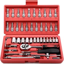 Jogo de Soquete Kit com 46 peças Ferramentas Chave Catraca Conjunto de Soquetes Métricos Sextavadas Chave Allen Torx e Barra de Extensão Reparos Automotivos e Domésticos Premium