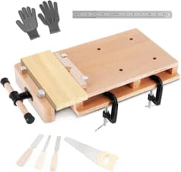 Bancada de trabalho de madeira portátil com régua e 2 braçadeiras, torno de madeira dura para casa e oficinas (50 x 30 cm)