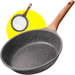 Frigideira antiaderente 28CM Grande em Alumínio Revestida em Cerâmica e Cabo De Madeira Fundo de Indução Fogão a Gás Elétrico e Indução (28 CM)