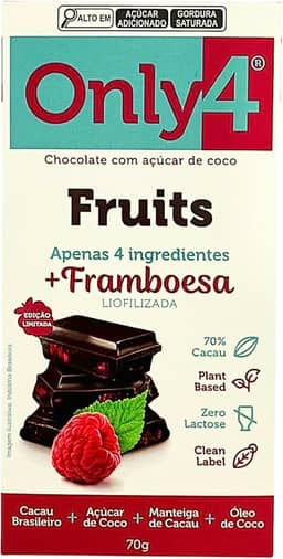 Chocolate 70% Cacau com Framboesa Sem Lactose Vegano Only4 70G
