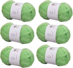 6 novelos de fio brilhante para panos de prato 100% poliéster, vidro, seda, pastel, para crochê, tecelagem, artesanato feito à mão, total de 300 g (verde grama)
