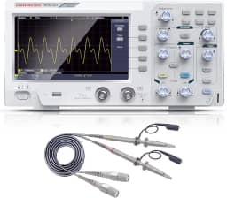 Osciloscópio digital HANMATEK 110 mhz de largura de banda DOS1102 com 2 canais e tela de 18 cm, tela TFT-LCD, kit de osciloscópio profissional portátil com taxa de amostragem de 1GS/s (não para uso médico)