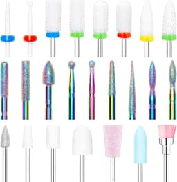 modelones Conjunto de Brocas para Unhas de 24 Unidades, Brocas para Unhas de Carboneto de Diamante Cerâmico de 3/32”, Kit de Brocas para Unhas de Gel Acrílico, Brocas Removedoras de Cutículas para Pó de Imersão Em Gel Acrílico, Manicure e Pedicure