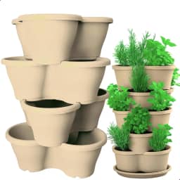 Kit 4 Vaso Treviso Cinza Empilhável Jardim Vertical 11L Borda Anti Formiga para Plantas Ornamentais, Hortas, Frutas, Temperos, Suculentas e Flores