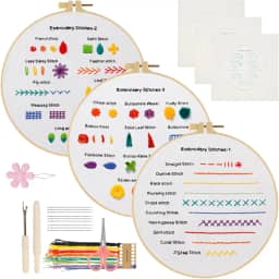 3 conjuntos de kit de prática de bordado para iniciantes, kit de bordado de flores de borboleta para iniciantes, kit de prática de ponto à mão com técnicas de habilidade de bordado para adultos