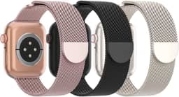 Pulseira de Metal de Malha Steezrd, Aço inoxidável, Magnética, Compatível com Apple Watch Ultra/2 Séries 10/9/8/SE/7/6/5/4/3/2/1 de 38, 40, 41, 42, 44, 45, 46, 49 mm, Unissex, 3 Unidades
