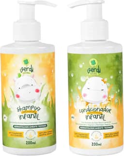 Kit Shampoo e Condicionador Infantil Natural Verdi Natural com Aloe Vera, Camomila, Manteigas Vegetais e Pantenol – Vegano, Sem Silicone e Sem Parabenos Ideal Para Bebês e Crianças