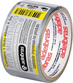 Adelbras Silver Tape Fita Adesiva Reforçada Multiuso de Tecido, Cinza, 48 mm x 5 m