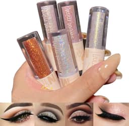 Conjunto de 5 peças de sombras de glitter líquido, maquiagem coreana brilhante metálico de alta pigmentação, longa duração, secagem rápida, cola solta com glitter para maquiagem