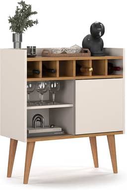 Aparador Retro Florença Adega Com Porta Nicho Prateleira Pés Madeira - Quality Móveis (OffWhite/Nature)