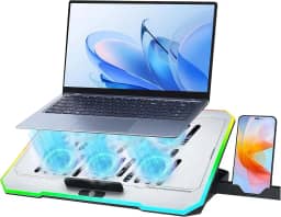 Base Cooler Notebook com 6 Ventoinhas,Iluminação RGB 10 Modos, Altura Ajustável 5 Níveis, Suporte para Smartphone, Portas USB - Compatível com Notebooks até 17 Polegadas para Trabalho e Gaming