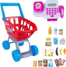 Brinquedo Caixa Registradora Com Carrinho de Compras Infantil E Acessórios