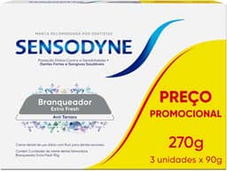 Sensodyne Creme Dental Branqueador Extra Fresh com Flúor, Leve 3 e Pague 2, Anti Tártaro, Contra Sensibilidade, 90g cada