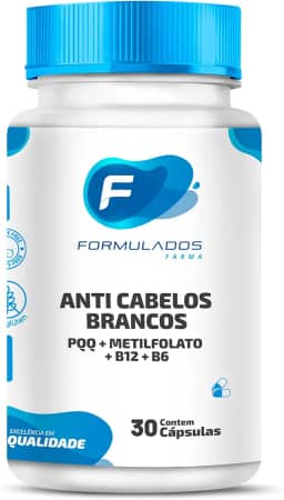 Anti Cabelos Brancos PQQ 10mg + Metilfolato 5000mcg + B12 1000mcg + B6 15mg 30 Cápsulas