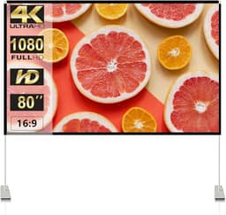 SKERELL Tela de projetor externa com suporte: tela de projeção portátil para filmes de quintal em casa de cinema externo 80 polegadas