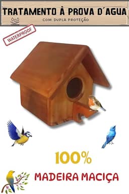 Casinha de Passarinho de Madeira Maciça, 12x14x16cm, Pintada à Mão