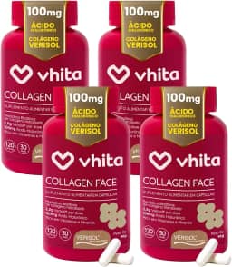 Vhita Colágeno Hidrolisado Verisol Com Ácido Hialuronico 120 Cápsulas - 4 Potes