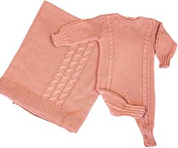 Saída de Maternidade Premium Kit 2 Peças Macacão e Manta em Tricô com Trança Para Bebês Tamanho Médio Unissex