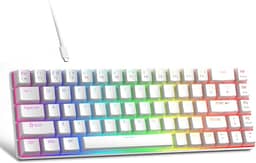 MageGee Teclado portátil 60% mecânico para jogos, interruptor vermelho, teclas PBT Pudim, RGB retroiluminado, compacto, 68 teclas, mini teclado de escritório com fio para Windows Laptop PC - Branco
