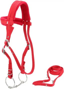 Zerodis Freio de cavalo ajustável com arreio vermelho de rédea com almofada macia