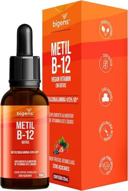 Metil B-12 Vegan vitamin gotas liquida, Metilcobalamina 413% VD, sabor frutas vermelhas, 20mL, Bigens