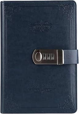 Notebook Digital Senha Retrô Privacidade Diários Combinação Fechadura Diário de Couro Bloqueio Diário de Bloqueio, Azul