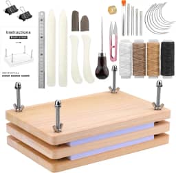 JUPEAN 34 kits de encadernação de livros, prensa de livros (30 cm x 19 cm), kit de fabricação de livros com agulhas de encadernação de livros para pastas de osso, furador de encadernação de livros