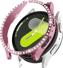 Capa brilhante para Samsung Galaxy Watch 7 de 40 mm e 44 mm para mulheres, capa protetora de diamante com strass de cristal com glitter, capa rígida de policarbonato à prova de choque para Samsung