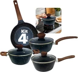 Jogo de Panelas Ceramica Premium 7 Peças Antiaderentes de Revestimento Cerâmico Grafito Pesada com Tampa de Vidro Temperado e Fundo Triplo Fogão a Gás, Elétricos, Indução (Grafito)