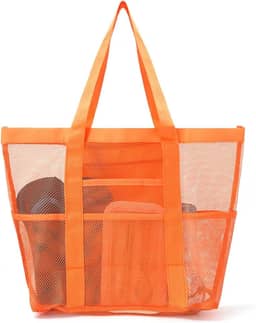 Bolsa de praia de malha, grande bolsa de praia com bolsos com zíper - Piscina familiar, brinquedos e itens essenciais para férias