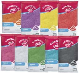 Açúcar Colorido Para Algodão Doce Bolo Cupcake Confeitaria Kit 09 Pacotes Várias Cores Sortidas