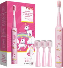 MOMODENT Escova Elétrica Infantil, Cerdas Extra Macias, 3 Modos de Vibração, 3 Cabeças Substituíveis, IPX7 à Prova D'Água, Recarregável, para Crianças de 3 a 12 Anos (Rosa)
