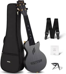 Enya Ukulele Soprano Nova U Mini Simple 53 cm – Ukulele de viagem de fibra de carbono – com kit para iniciantes inclui estojo, alça, capo e cordas (preto)