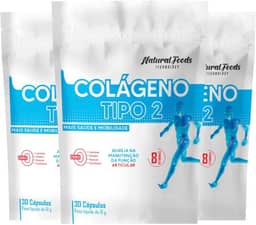 Kit 3x Colageno Tipo 2 Vitaminas Joelho Articulação Collagen Type 2 Refil 30 Cáps Não Desnaturado Proteina 40 mg Rende 90 Doses + Vitamina B1 B2 B6 B12 C E D3 Matéria Prima Importada - Natural Foods
