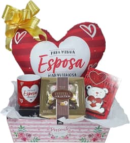 Kit de presente para Esposa Almofada Caneca Para dia dos Namorados Cesta com Caixa de Chocolate Ferrero Rocher Collection