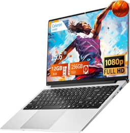 Laptop para jogos, laptops tradicionais de 15,6 polegadas N4000, laptop com 12 GB de RAM, SSD de 256 GB, Netbook WiFi 5 Mini-HDMI abertura de ângulo 180 BT5.0, USB3.0, laptop fino e leve para