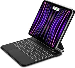 Bettdow Capa de Teclado para iPad Air 13 Polegadas 2024 M2, iPad Pro 12,9 Polegadas (6ª/5ª/4ª/3ª), Trackpad Click-Anywhere com Tela LCD e Teclado Bluetooth com Retroiluminação de 7 Cores,Preto