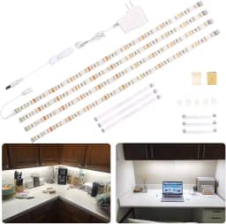 WOBANE Kit de iluminação de LED sob o armário, barra de luzes de fita de LED, luzes sob o balcão para cozinha, armário, mesa, vitrine, prateleira, conjunto de corda de 1,8 m, 120 LEDs, 1200 lm, 6000 K branco, 4 painéis