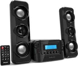 Philco - Sistema de prateleira estéreo compacto com rádio FM digital, Bluetooth e controle remoto preto | Display LCD | Compatível com MP3 e AUX | Reprodução USB