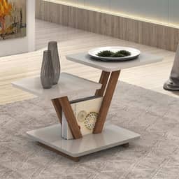 Mesa de Centro Laguna 2 Andares em MDF com Design Moderno Decorativo - Off White